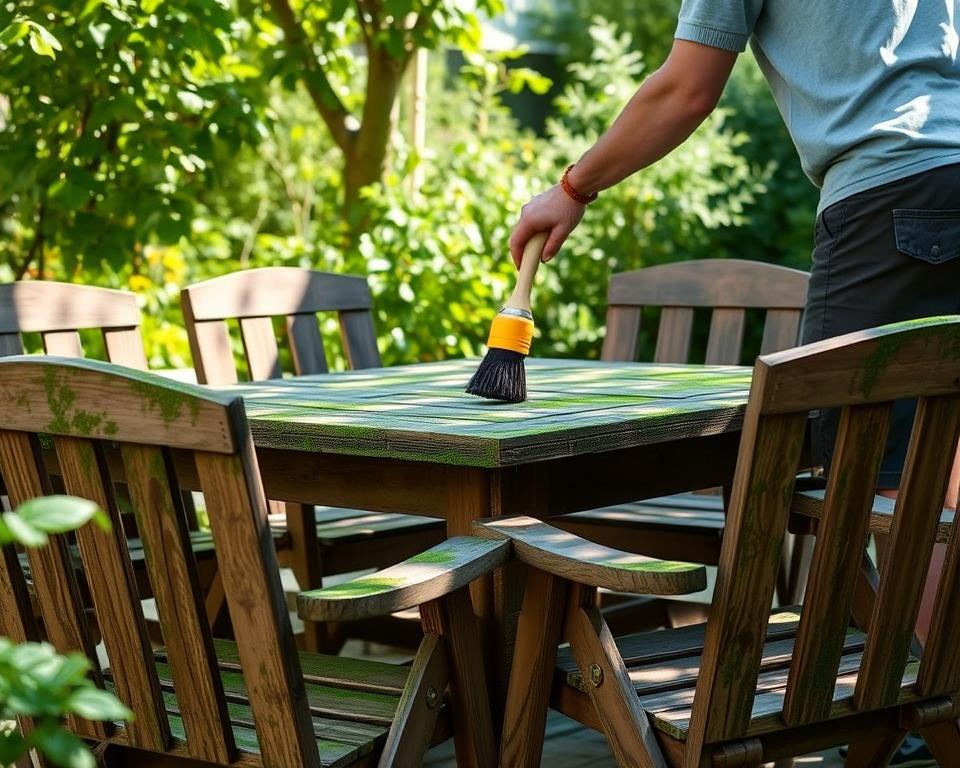 Limpieza de muebles de jardín con moho Limpieza de muebles de jardín con moho