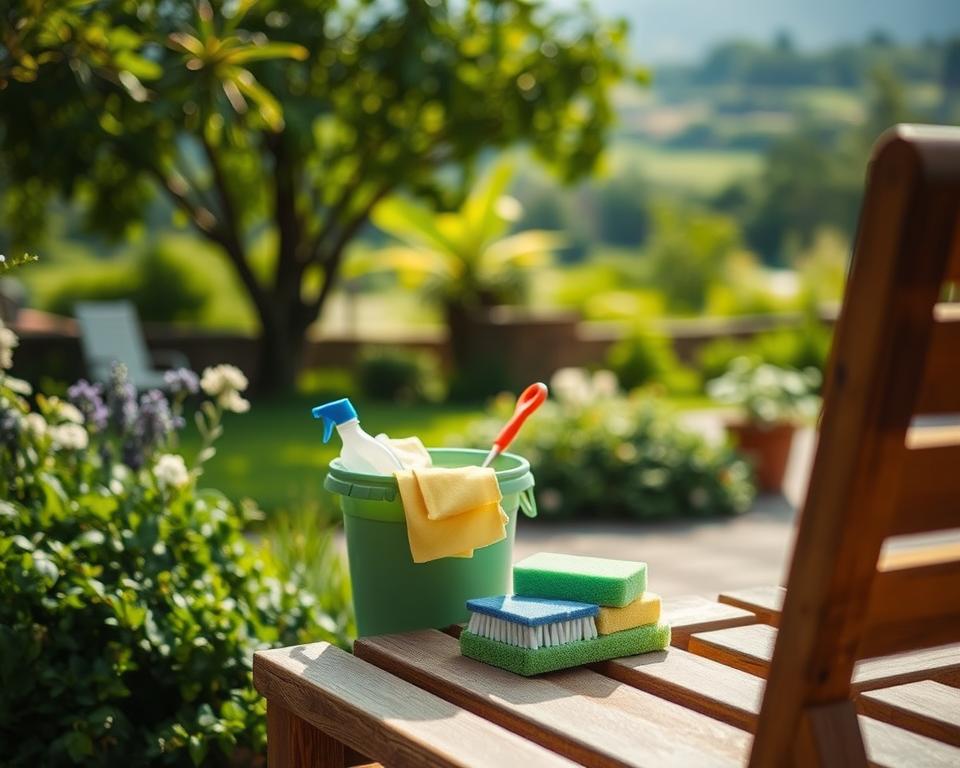Preparación para limpieza de muebles de jardín Preparación para limpieza de muebles de jardín